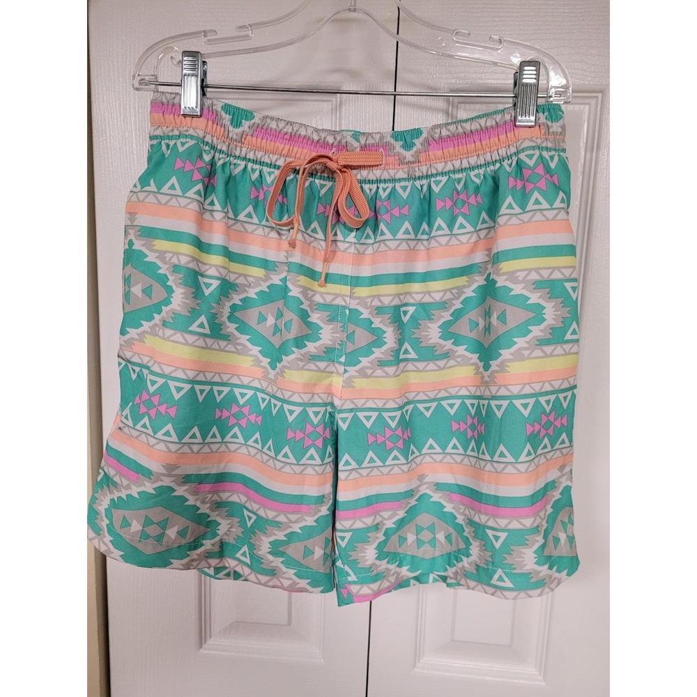 Chubbies Mens Swim Trunks Teal Pink Aztec Geometric Mesh Liner 5.5 Inseam M